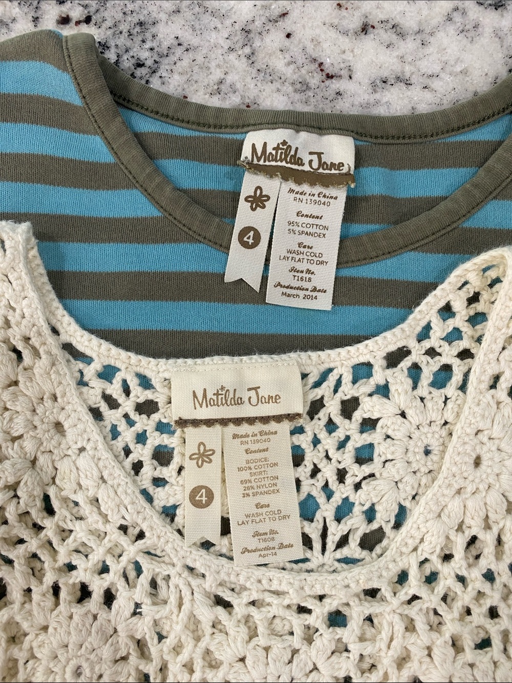 Matilda Jane Olive & Turquoise Floral Dress with Cream Crochet Bib - Picture 2 of 7